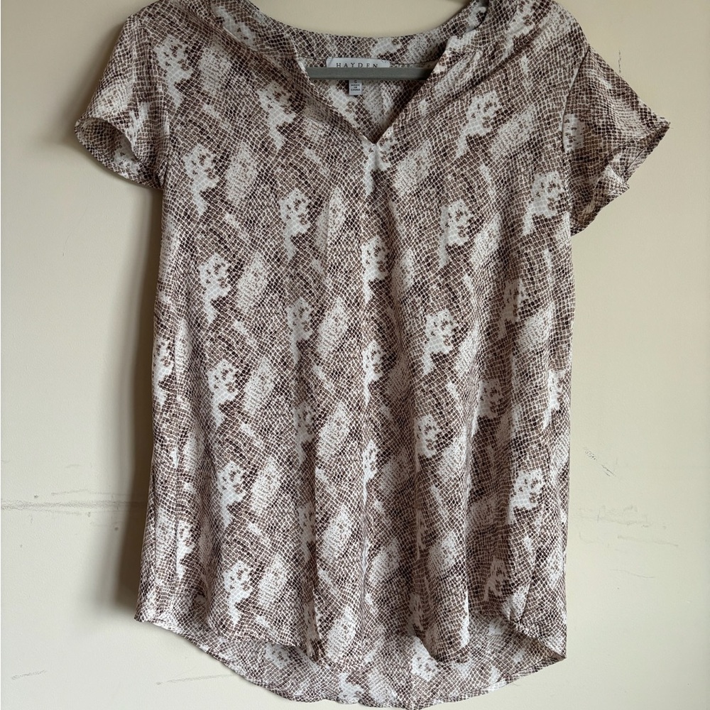 Hayden Brown and White Patterned Blouse